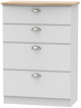 Victoria 4 Drawer Deep Chest of Drawers with Oak Top