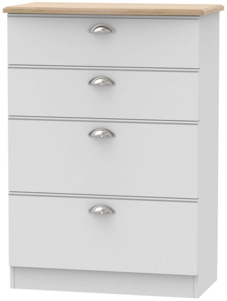 Victoria 4 Drawer Deep Chest of Drawers with Oak Top