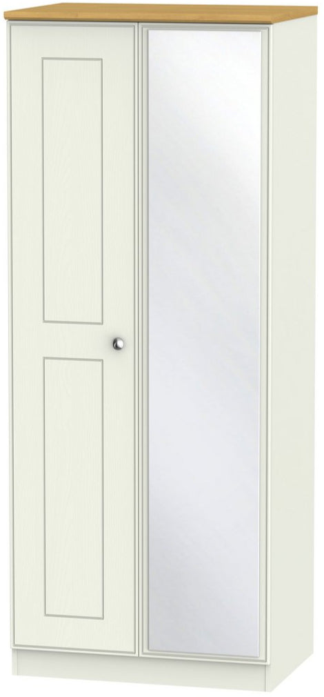 Victoria Mirrored 2 Door Double Wardrobe with Oak Top
