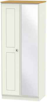 Victoria Mirrored 2 Door Double Wardrobe with Oak Top