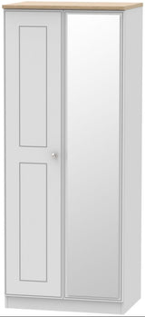 Victoria Mirrored 2 Door Double Wardrobe with Oak Top