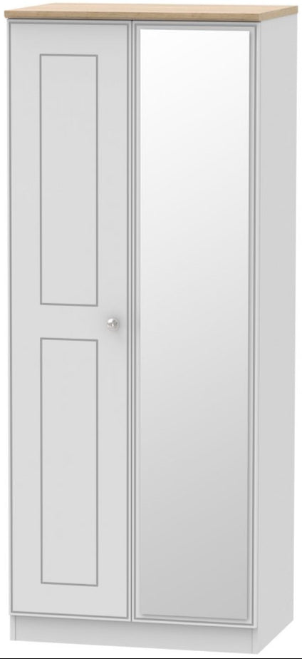 Victoria Mirrored 2 Door Double Wardrobe with Oak Top