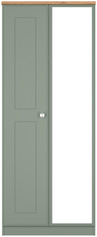 Victoria Mirrored 2 Door Double Wardrobe with Oak Top