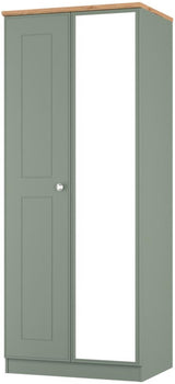 Victoria Mirrored 2 Door Double Wardrobe with Oak Top