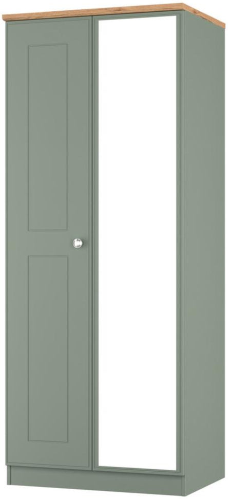 Victoria Mirrored 2 Door Double Wardrobe with Oak Top