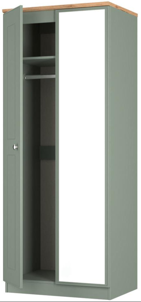 Victoria Mirrored 2 Door Double Wardrobe with Oak Top