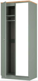 Victoria Mirrored 2 Door Double Wardrobe with Oak Top