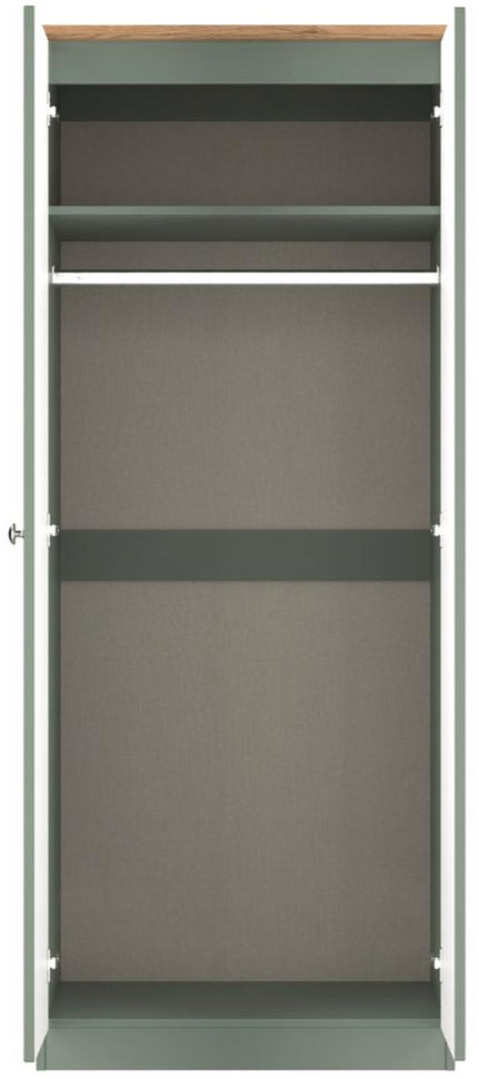 Victoria Mirrored 2 Door Double Wardrobe with Oak Top