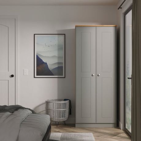 Victoria 2 Door Double Wardrobe with Oak Top