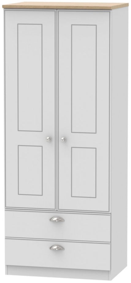 Victoria 2 Door 2 Drawer Double Wardrobe with Oak Top