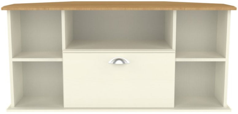 Victoria 1 Drawer Open Shelf Corner TV Unit with Riviera Oak Top