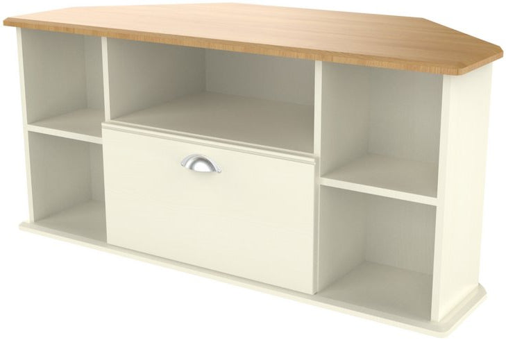 Victoria 1 Drawer Open Shelf Corner TV Unit with Riviera Oak Top
