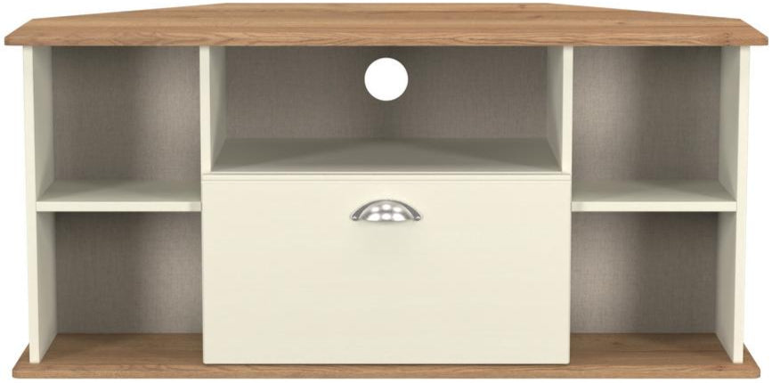 Victoria 1 Drawer Open Shelf Corner TV Unit with Riviera Oak Top