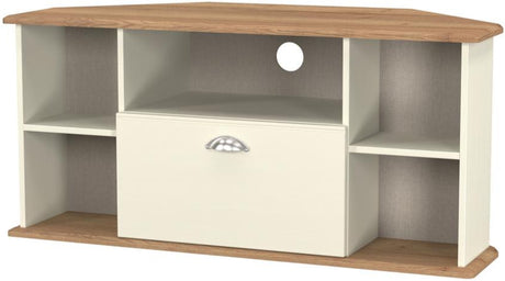 Victoria 1 Drawer Open Shelf Corner TV Unit with Riviera Oak Top