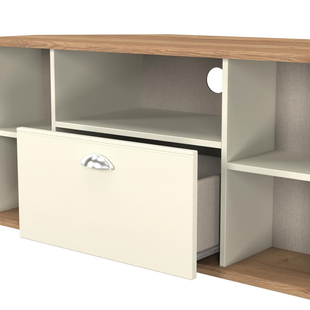 Victoria 1 Drawer Open Shelf Corner TV Unit with Riviera Oak Top