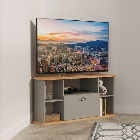 Victoria 1 Drawer Open Shelf Corner TV Unit with Riviera Oak Top