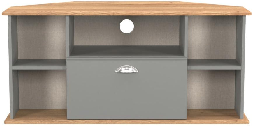 Victoria 1 Drawer Open Shelf Corner TV Unit with Riviera Oak Top