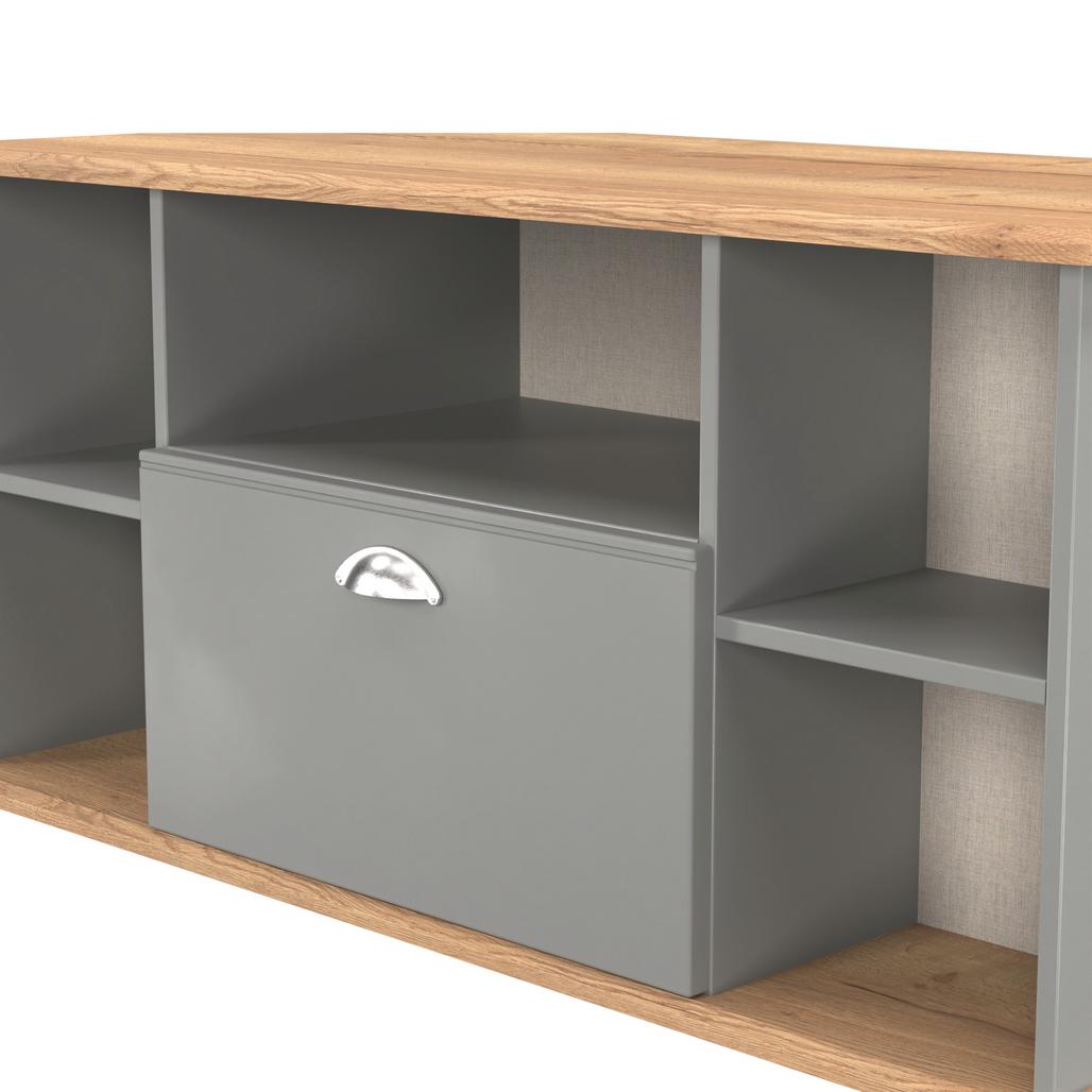 Victoria 1 Drawer Open Shelf Corner TV Unit with Riviera Oak Top