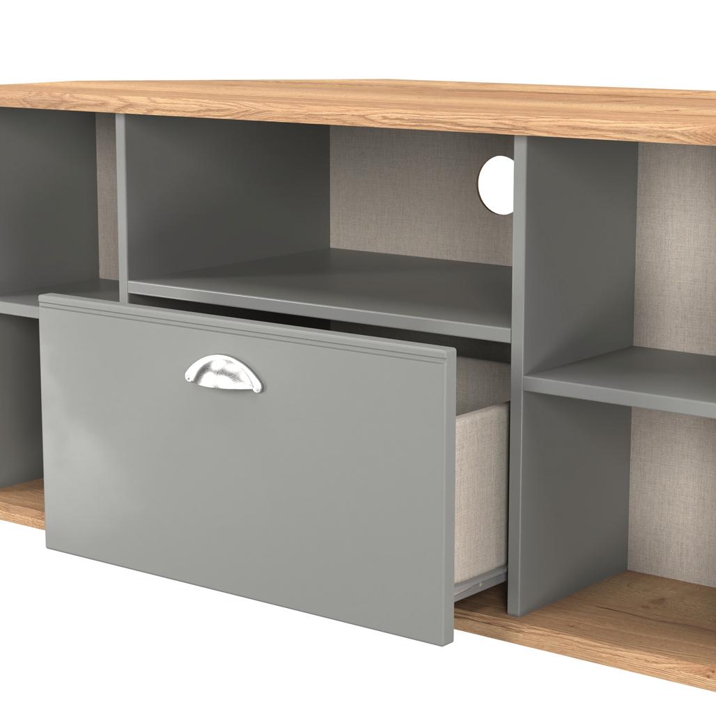 Victoria 1 Drawer Open Shelf Corner TV Unit with Riviera Oak Top