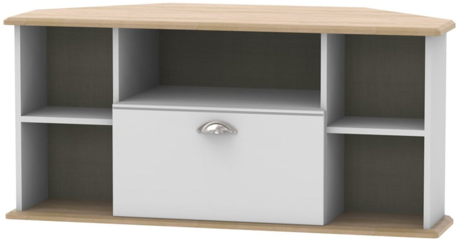 Victoria 1 Drawer Open Shelf Corner TV Unit with Riviera Oak Top