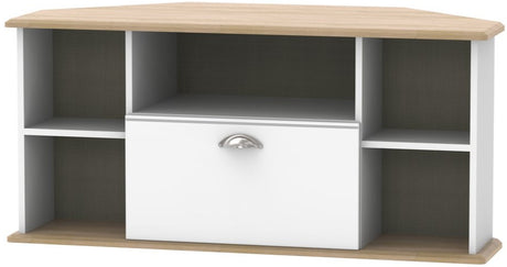 Victoria 1 Drawer Open Shelf Corner TV Unit with Riviera Oak Top