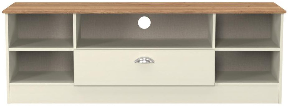 Victoria Wide 1 Drawer Open Shelf TV Unit with Oak Top