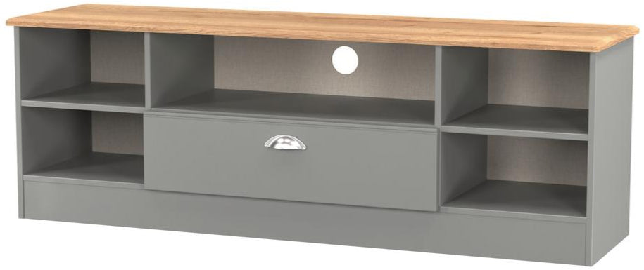 Victoria Wide 1 Drawer Open Shelf TV Unit with Oak Top
