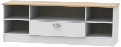 Victoria Wide 1 Drawer Open Shelf TV Unit with Oak Top
