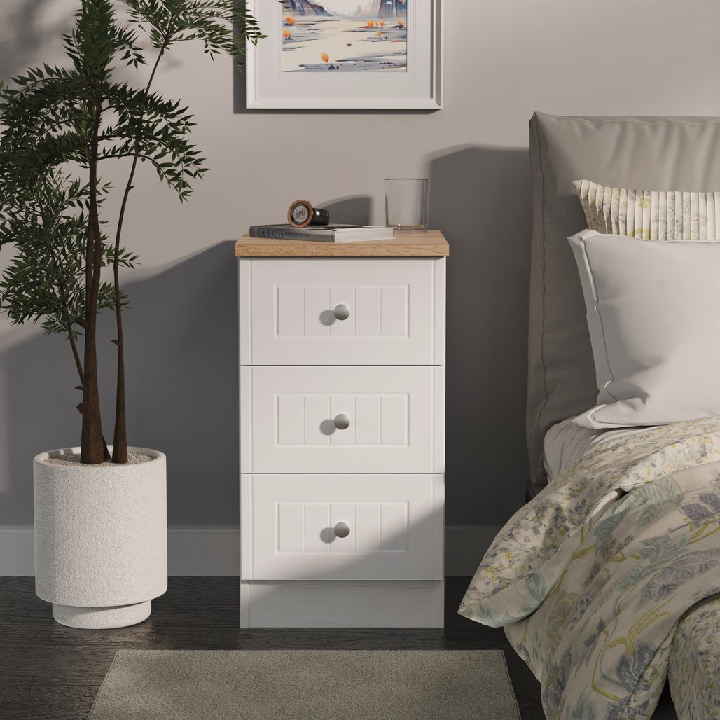 Vienna 3 Drawer Bedside Cabinet with Oak Top