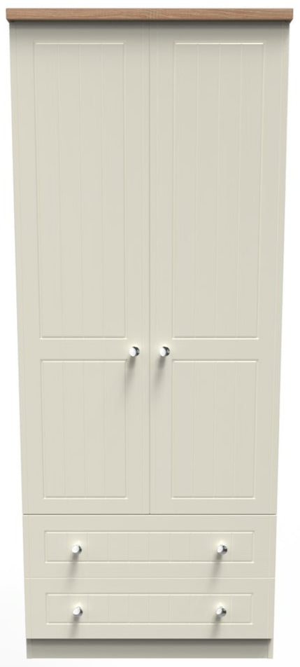 Vienna 2 Drawer 2 Door Double Wardrobe with Oak Top