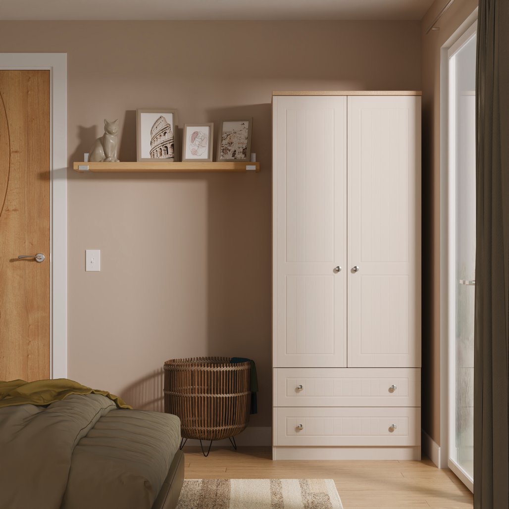 Vienna 2 Drawer 2 Door Double Wardrobe with Oak Top