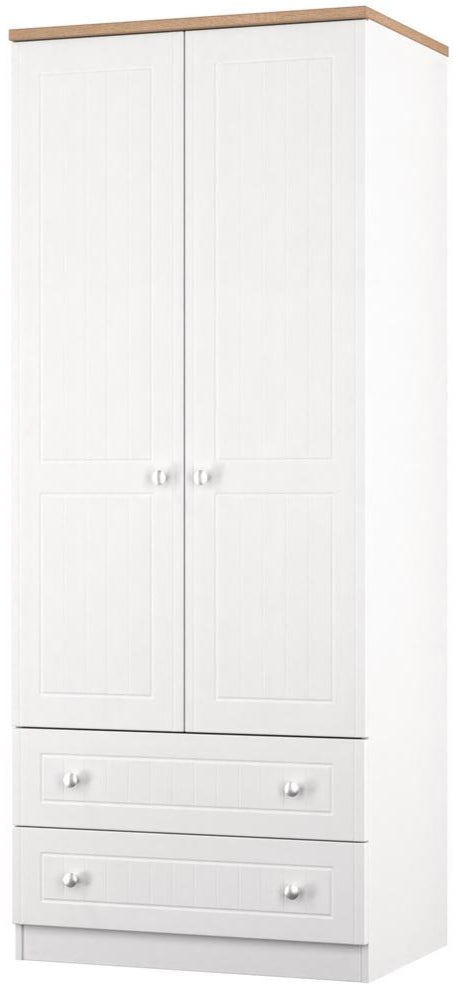 Vienna 2 Drawer 2 Door Double Wardrobe with Oak Top