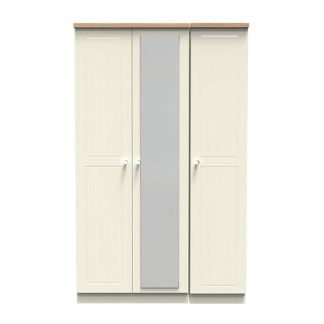 Vienna 3 Door Triple Mirrored Wardrobe with Oak Top