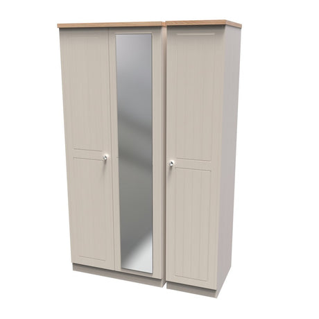 Vienna 3 Door Triple Mirrored Wardrobe with Oak Top