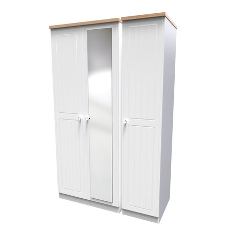 Vienna 3 Door Triple Mirrored Wardrobe with Oak Top