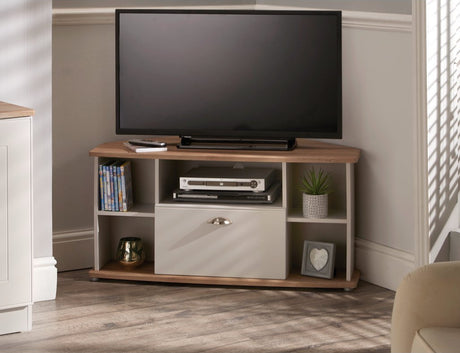 Victoria 1 Drawer Open Shelf Corner TV Unit with Riviera Oak Top