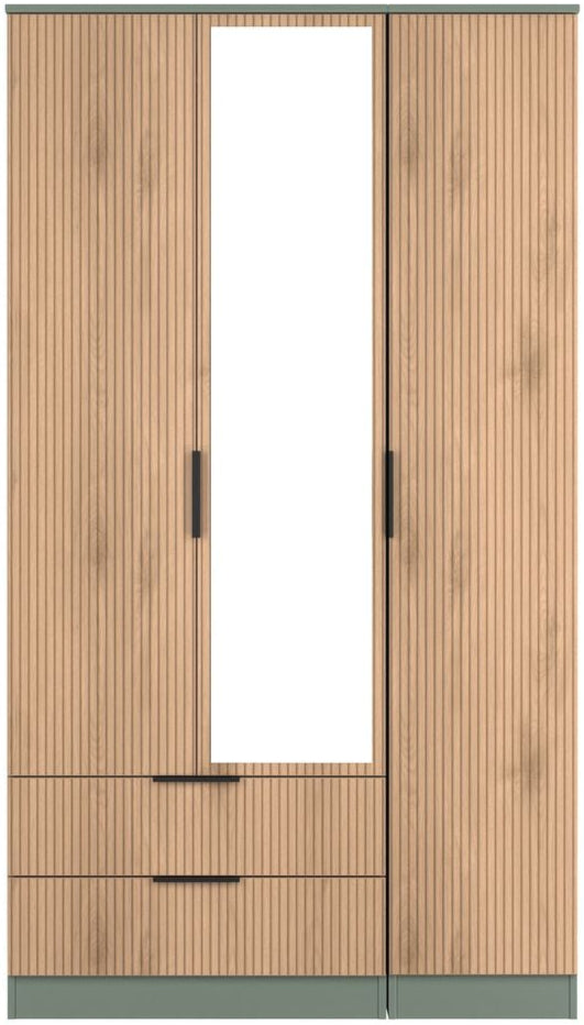 Java Tall Mirrored 2 Drawer 3 Door Triple Wardrobe