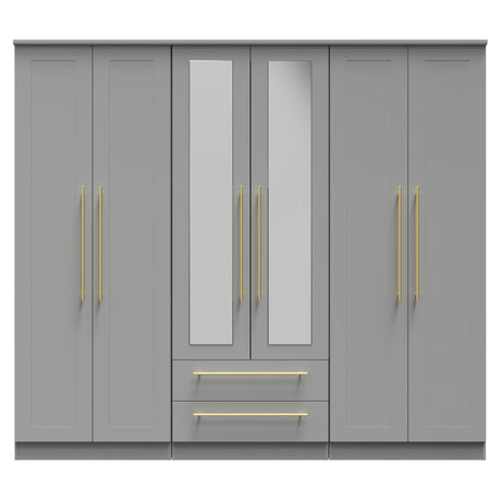 Haworth Tall 6 Door 2 Drawer Mirrored Wardrobe