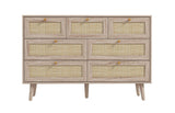 Hand-woven rattan detail on Willow oak chest of drawers