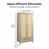 Willow Rattan 2 Door Double Wardrobe with 1 Drawer