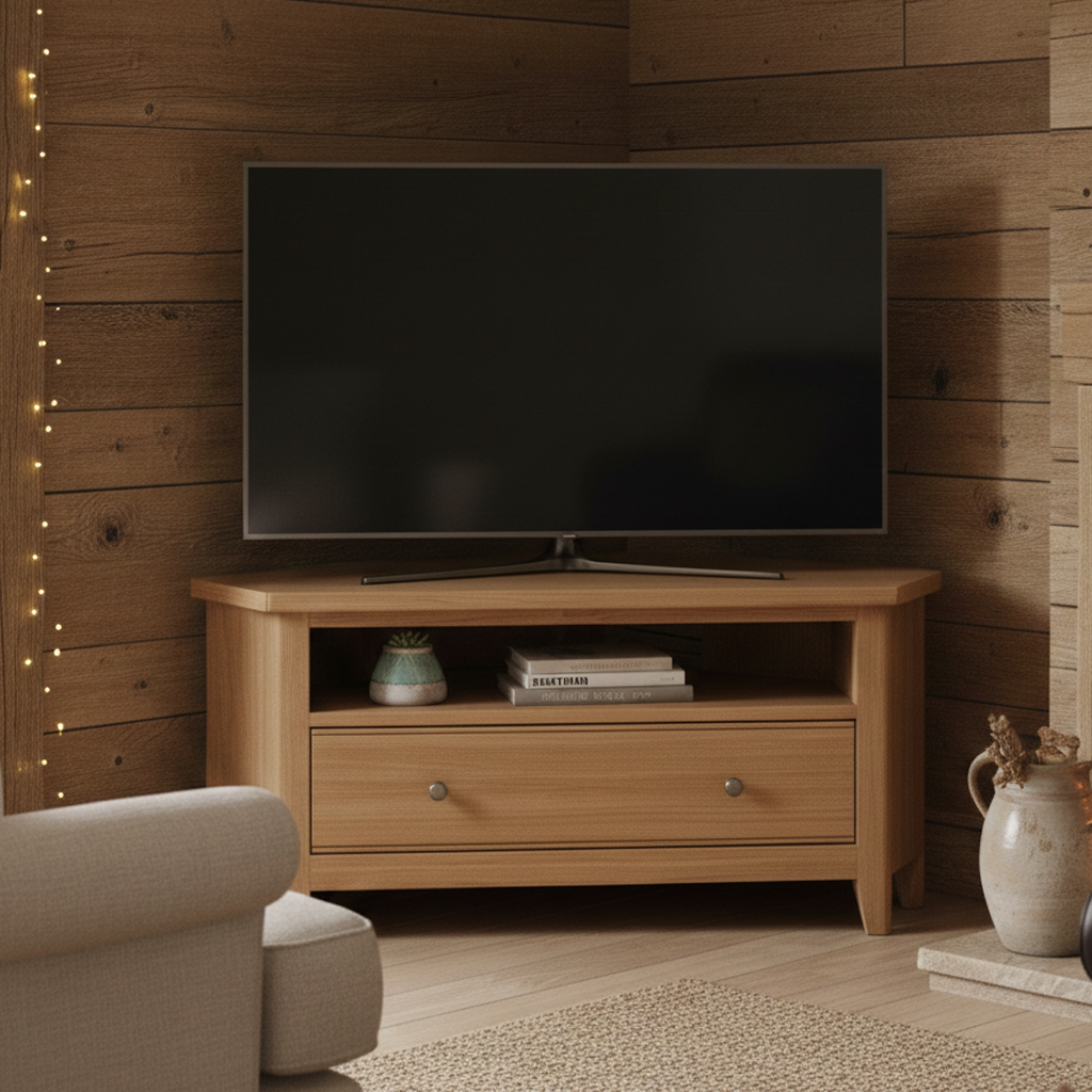 Atlas 1 Drawer Corner TV Cabinet with Open Shelf