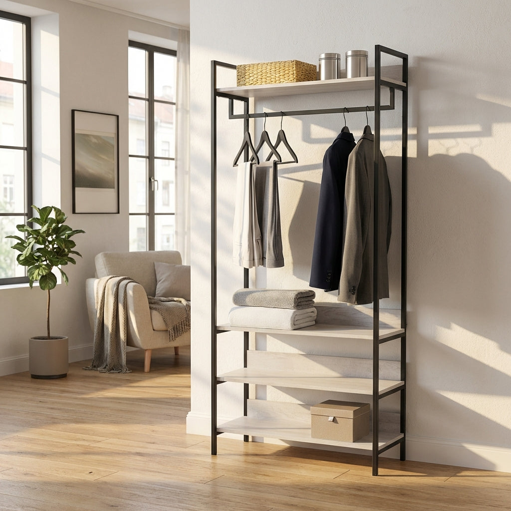 Alva Open Wardrobe with Clothes Rail & 4 Shelves