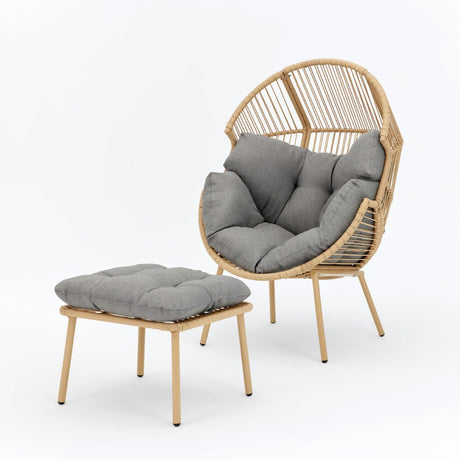 Antigua PE Rattan Egg Garden Chair with Footstool - TGC