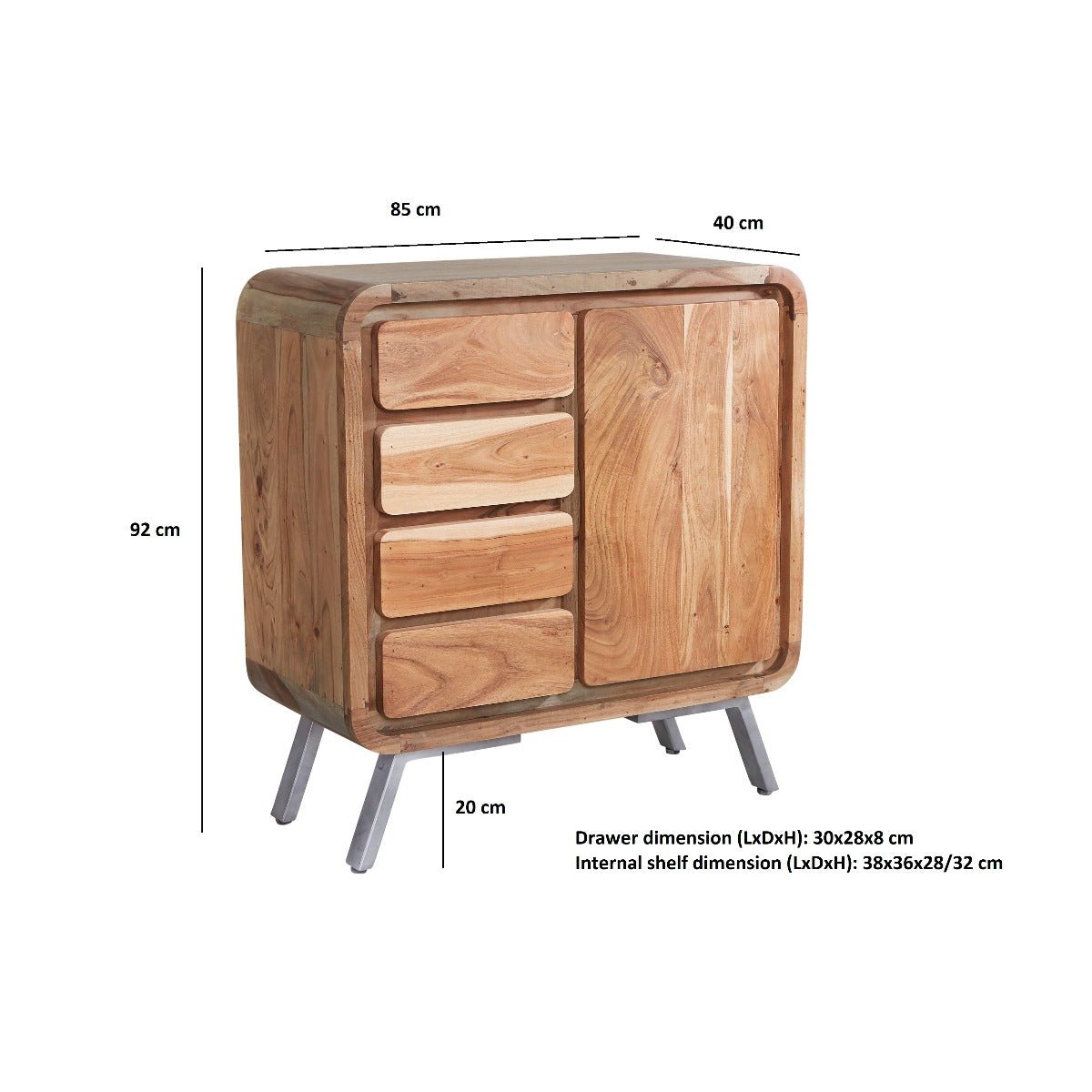 Aspen Reclaimed Solid Wood 1 Door 4 Drawer Sideboard - Indian Hub
