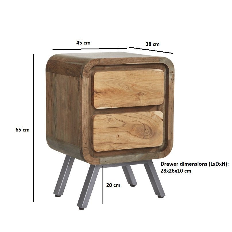 Aspen Reclaimed Solid Wood 2 Drawer Bedside Table - Indian Hub