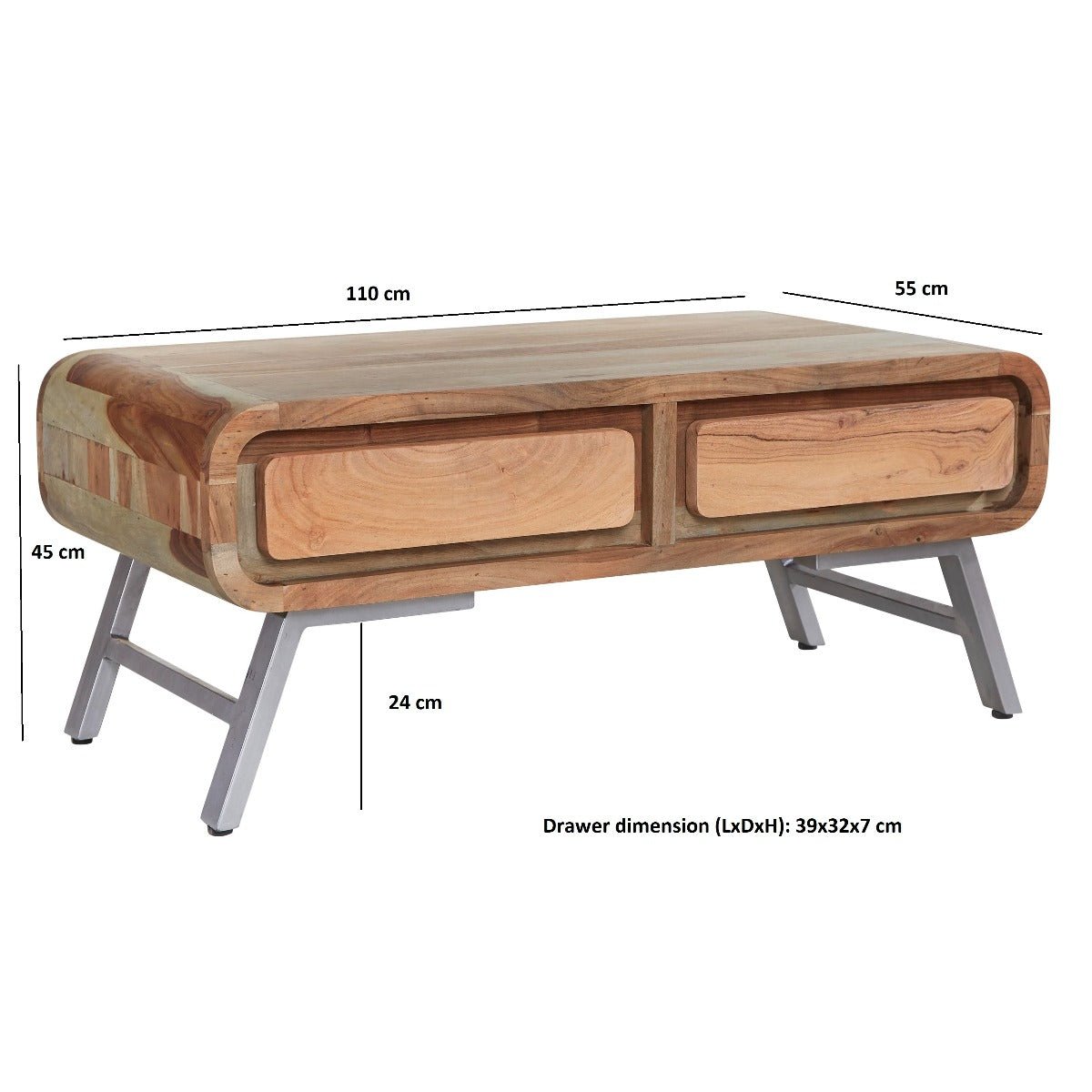 Aspen Reclaimed Solid Wood 2 Drawer Coffee Table - Indian Hub