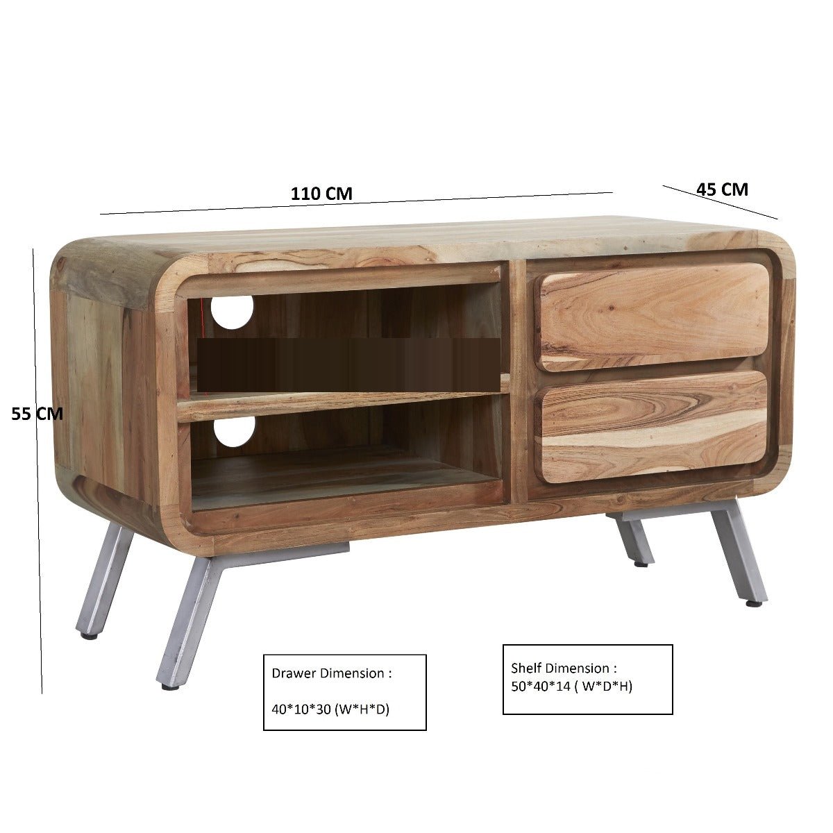 Aspen Reclaimed Solid Wood 2 Drawer TV Unit - Indian Hub