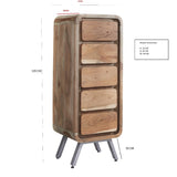 Aspen Reclaimed Solid Wood 5 Drawer Narrow Chest - Indian Hub