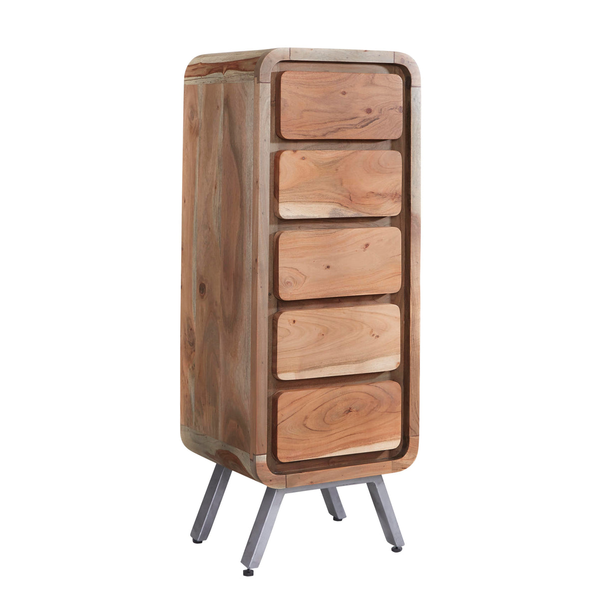 Aspen Reclaimed Solid Wood 5 Drawer Narrow Chest - Indian Hub
