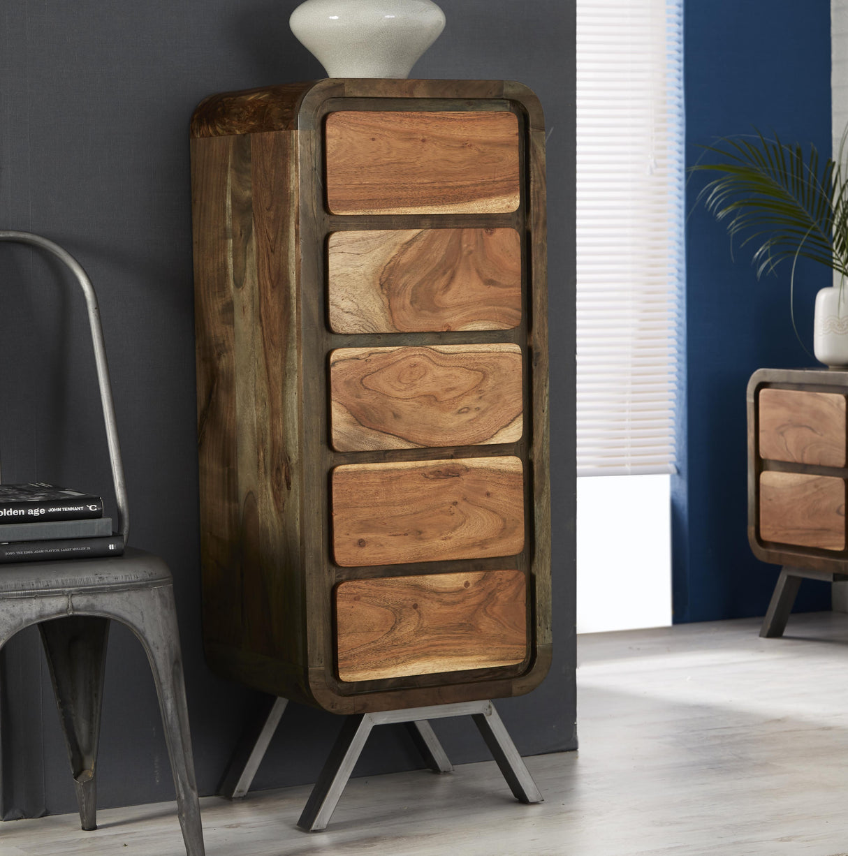 Aspen Reclaimed Solid Wood 5 Drawer Narrow Chest - Indian Hub